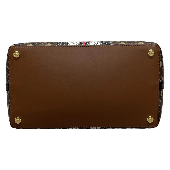 Auth BURBERRY LONDON ENGLAND Canvas Monogram Stripe Belt Tote Beige Dark Brown - Picture 15 of 16